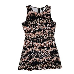 Worthington Floral Fit & Flare Dress Womens Large Black Pink Sleeveless Zip Back